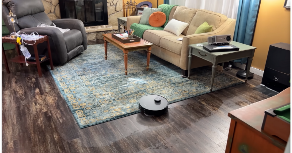 Dreame L20 Ultra Robot Vacuum transitioning from hard floor to carpet.