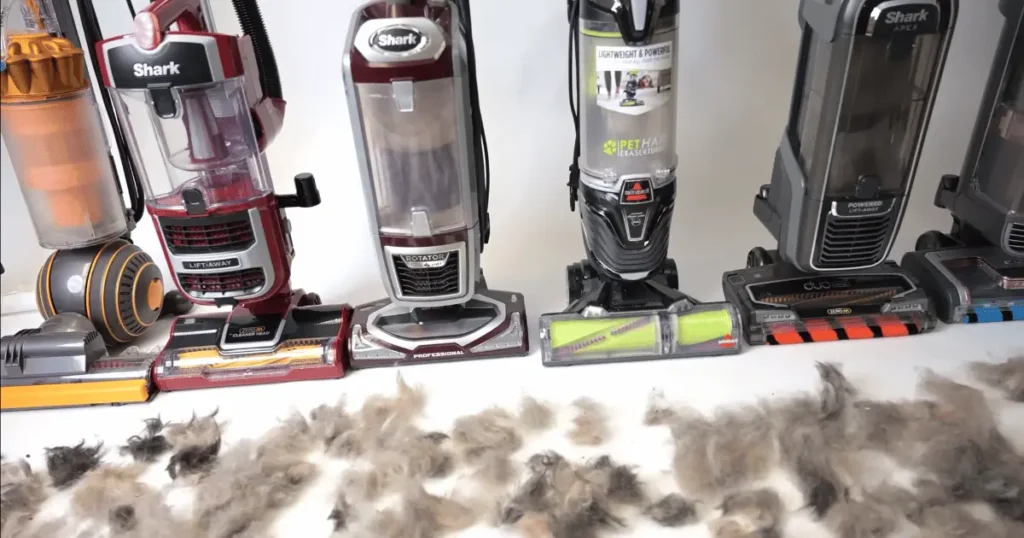 Some of our Upright Vacuums positioned with pet hair.