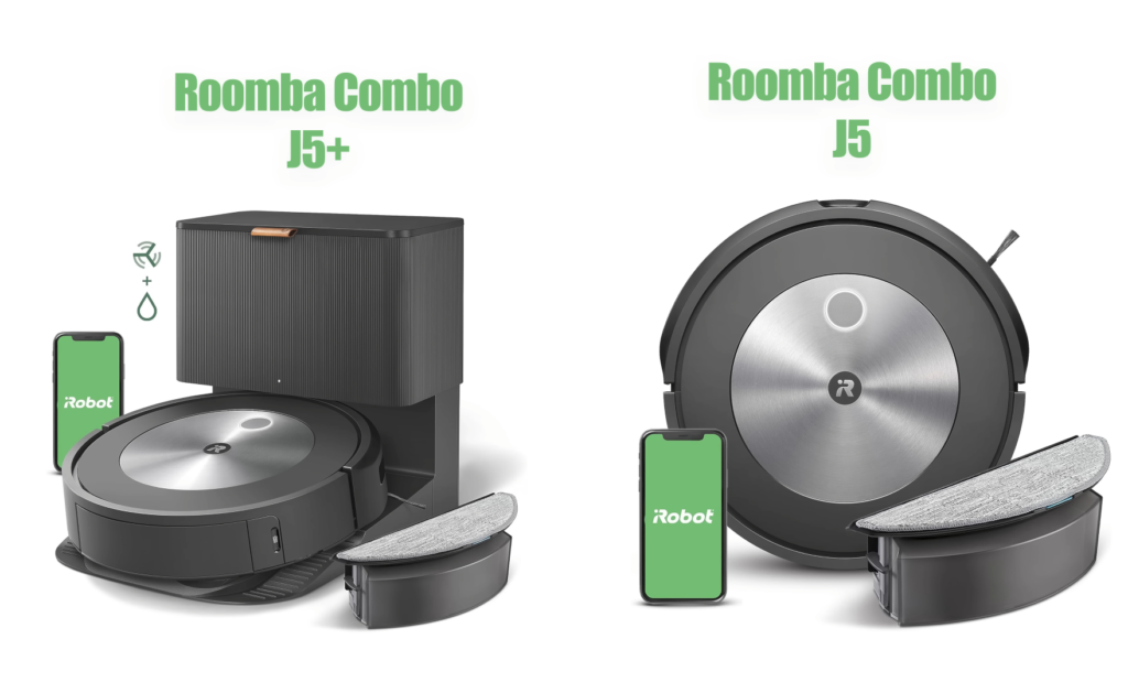 Side-by-side comparison of iRobot's combo j5+ and j5.