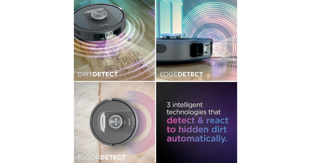 Shark Power Detect Intelligent Technologies are FloorDetect, DirtDetect, and EdgeDetect