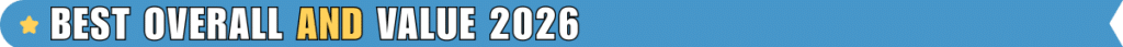 Blue award banner with a yellow star and the text 'BEST OVERALL AND VALUE 2026'.