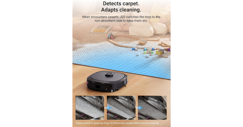 Eureka J20 robot vacuum's carpet sensing technology