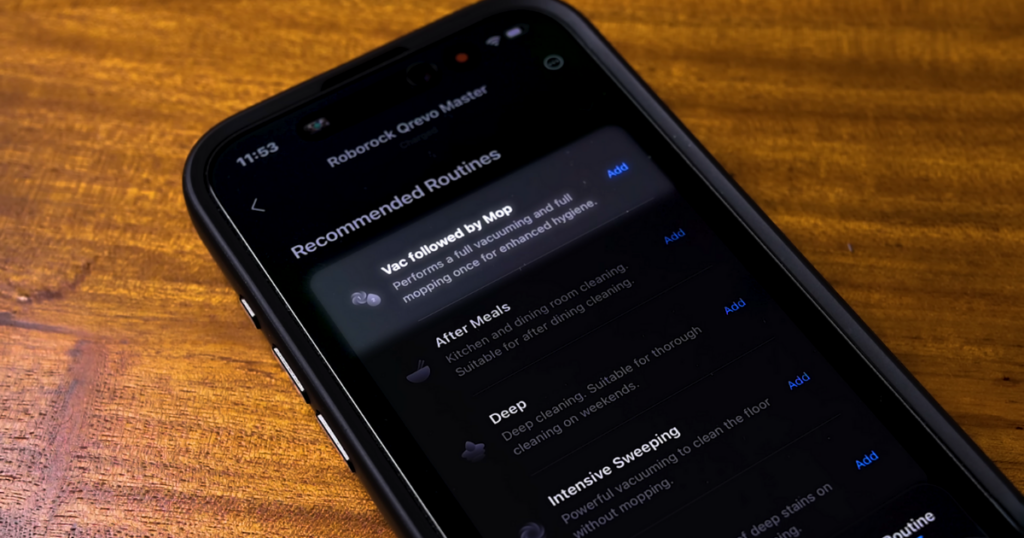 Smartphone displaying the Roborock app's recommended routines screen.