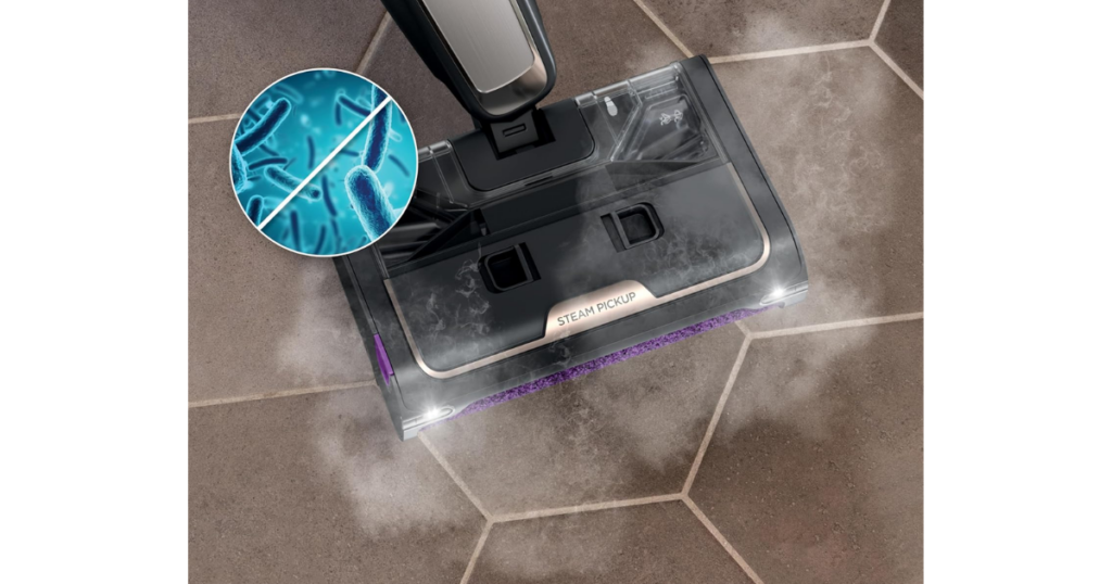 Shark Steam Pickup 3-in-1 using steam to clean a floor.