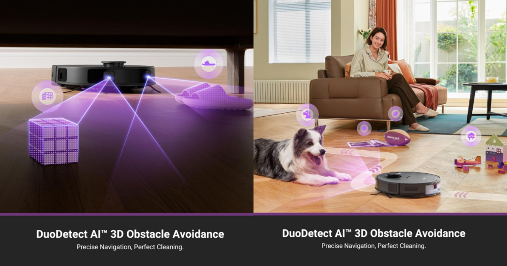 Eureka E20 Plus Robot Vacuum's DuoDetect AI 3D Obstacle Avoidance & Low-light Navigation