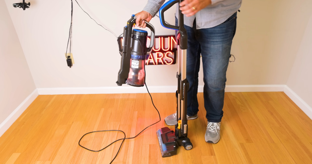 Eureka Quickshift Omniverse Upright Vacuum's removable canister ©Vacuum Wars