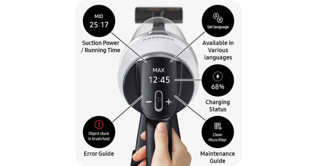 Samsung Jet 85 Cordless Vacuum's LCD digital display