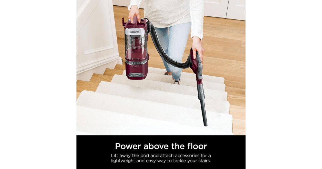 Shark Detect Upright Vacuum has LiftAway functionality for above floor cleaning.