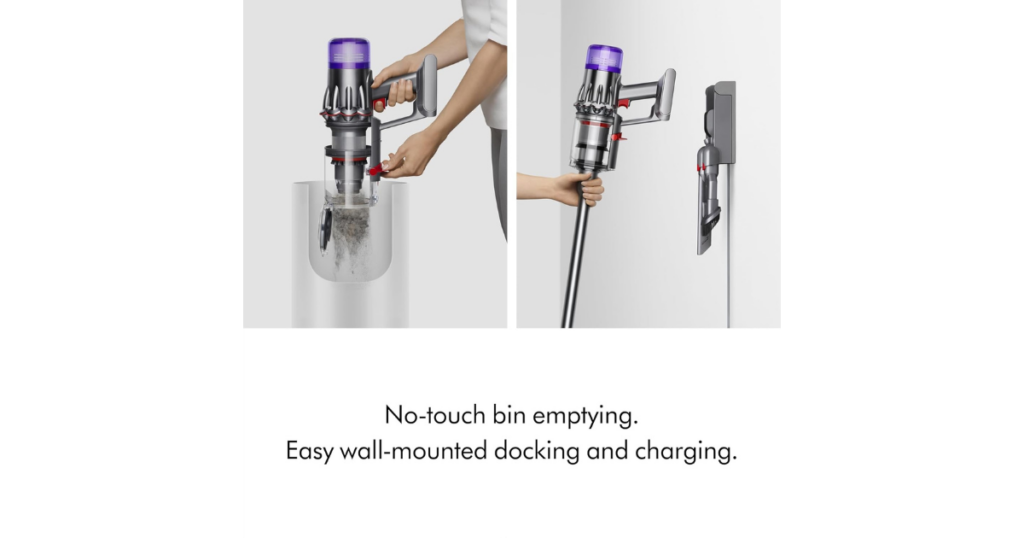 Dyson Digital Slim's no-touch bin emptying and wall-mounted docking/charging