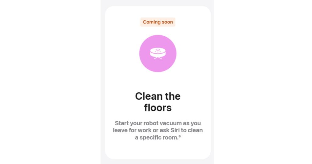 The "Coming Soon" notice from the Apple Home app page.