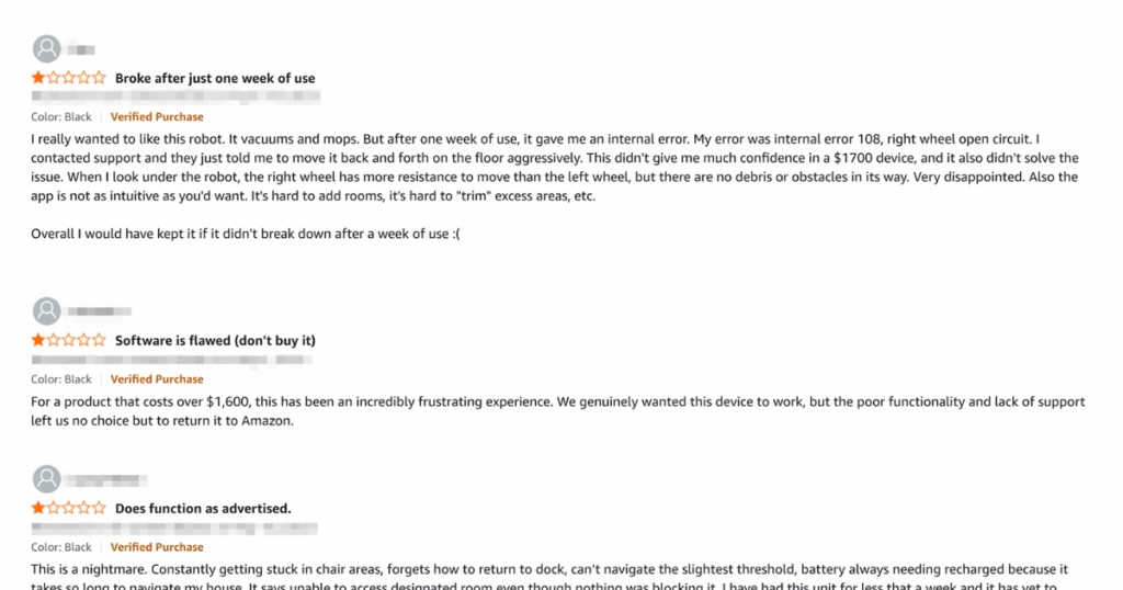 A collection of One Star Reviews on Amazon