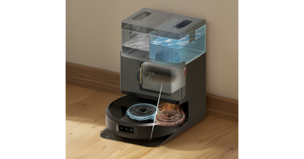 an illustration of the Roomba Plus 505 Combo AutoWash dock cleaning the mop heads