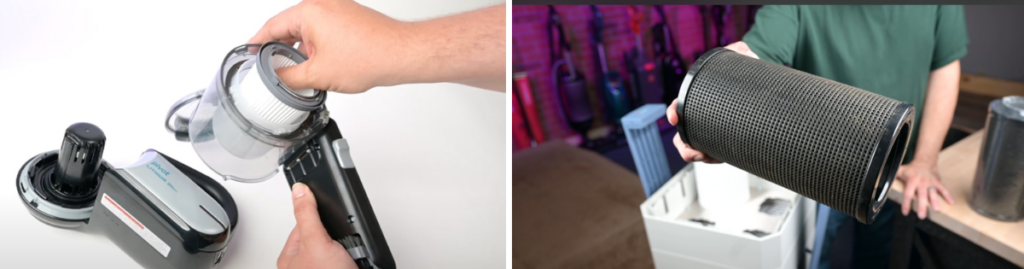 Comparing filter sizes - Vacuum Cleaner (left) and Air Purifier (right).
