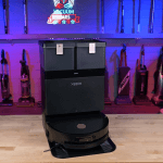Yeedi S14+ robot vacuum and dock at the Vacuum Wars studio.