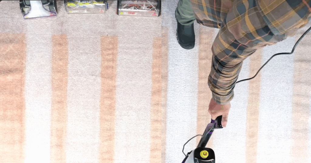 Carpet Cleaning Back and Forth on a test carpet at the Vacuum Wars Studio