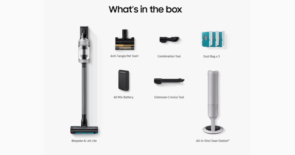 Samsung Bespoke Jet AI Lite in the box