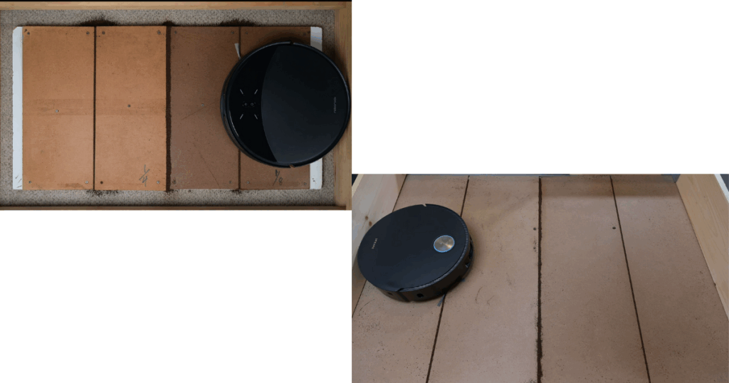 The Roborock Saros 10R (left) and Dreame X50 (right) were equally low on crevice pickup
