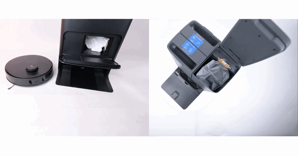 Both the Ecovacs T30S and the Eufy X10 Pro Omni auto empty their dustbins into a bag in the dock and wash their mops, but the Ecovacs washes its mops in hot water