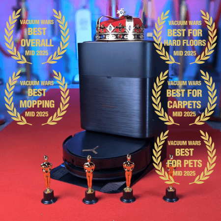 Ecovacs X9 Omni on the Vacuum Wars red carpet with its five awards!