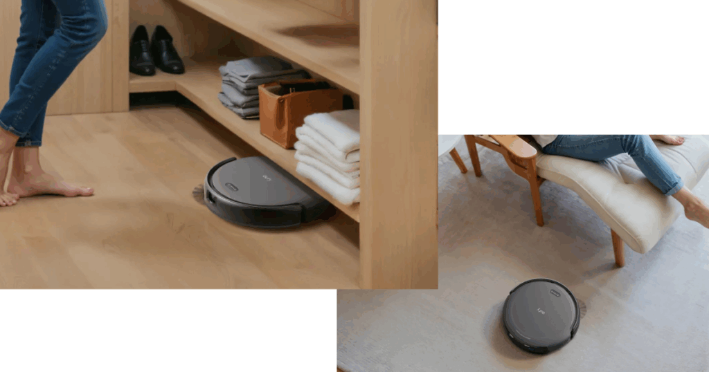 The Eufy C10 has a remarkably low profile, standing at just 2.85 inches tall to better reach under low furniture