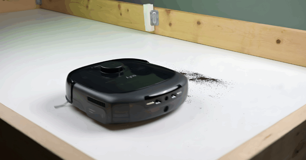 The Eufy E28 cleaned hard floors without spreading debris around