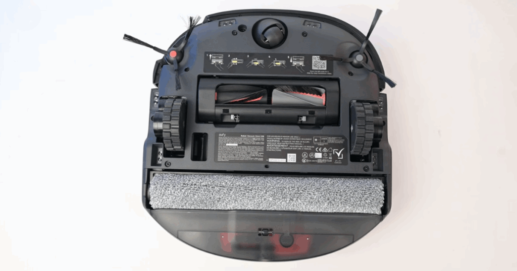 The Eufy E28 Omni uses a roller mop that squeegees dirty water as it works