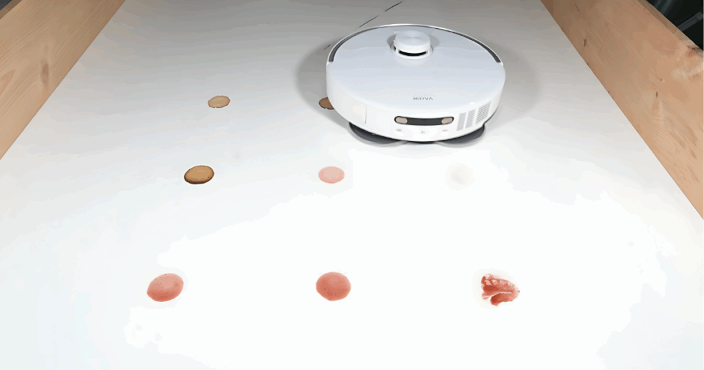 The MOVA P50 Pro Ultra scored much higher in our dried on stain test 111 points 
