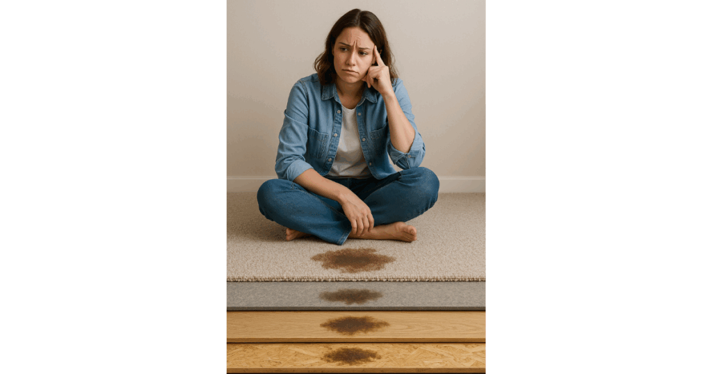 A stain can penetrate through layers of carpet, padding, floor or subfloors.