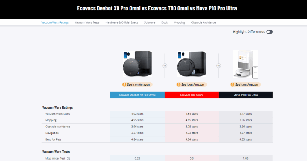 Vacuum Wars Robot Vacuum Comparison Tool