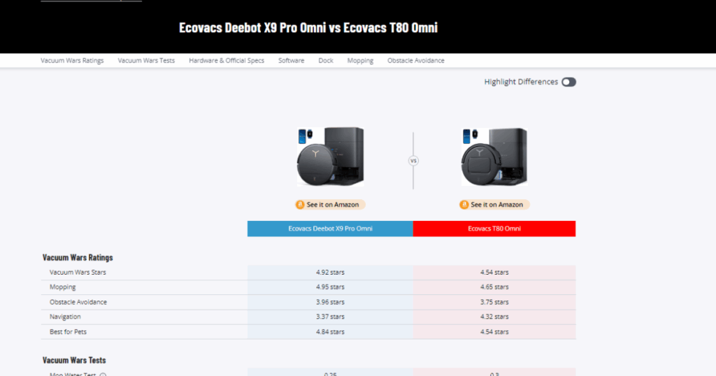 Vacuum Wars Robot Vacuum Comparison Tool T80 and X9