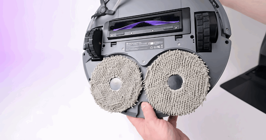 The 3i P10 Ultra has two spinning mop pads that produce downward pressure that lift 10mm over carpets and have one pad that extends to the side for corner cleaning