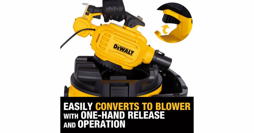 The Dewalt DXV212P wet dry vacuum also converts to a handheld blower.