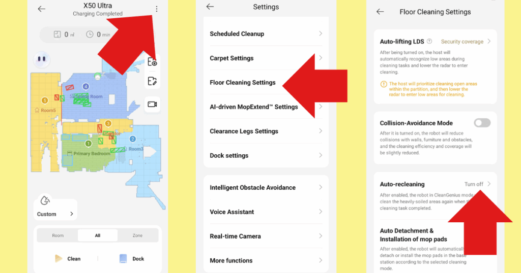 CleanGenius will automatically reclean areas it thinks need extra attention, but if this isn't necessary for you, you can turn it off for better battery life