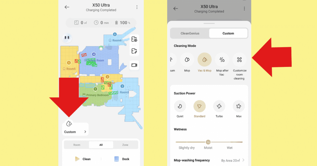 You can customize room settings in the app for optimal battery use