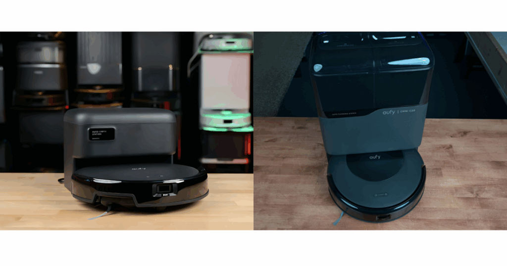 The Eufy C-line has two robots, the vacuum-only C10 with Self-empty dock, and the vacuum and mop combo C20 Omni with a mop-cleaning station 