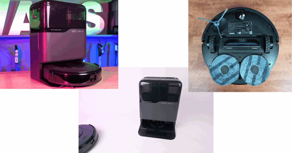 The Eufy C20 comes with an Omni station and dual spinning mop pads