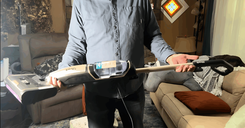 Holding the lightweight Shark Steam Pickup