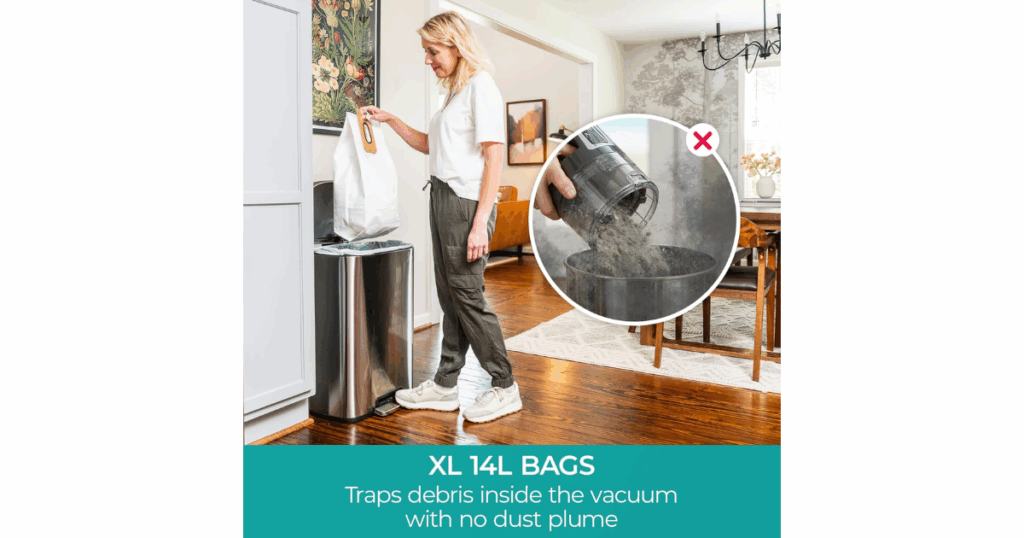 Kenmore B200 upright vacuum with large 14-liter HEPA dust bag.