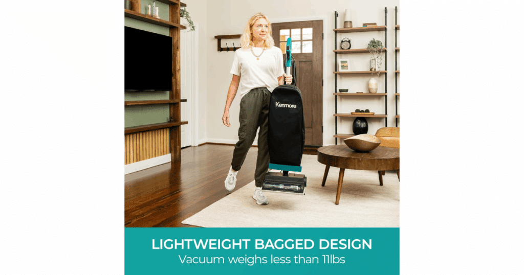 Lightweight Kenmore B200 Corded Upright Vacuum being used on carpet.