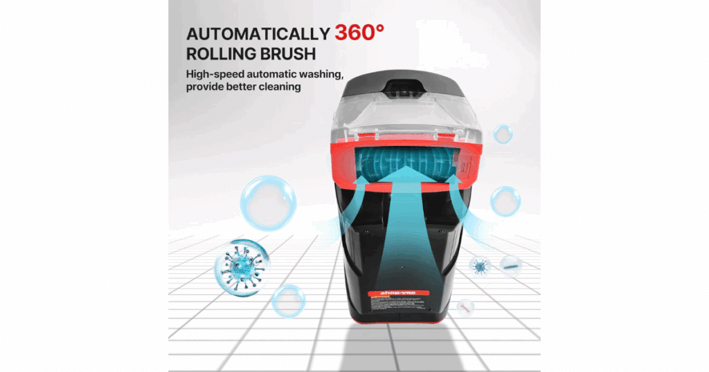 Powered rolling brush on the Shop-Vac 3-in-1 Cordless Spot Cleaner designed for scrubbing upholstery, carpet spots, and pet stains.
