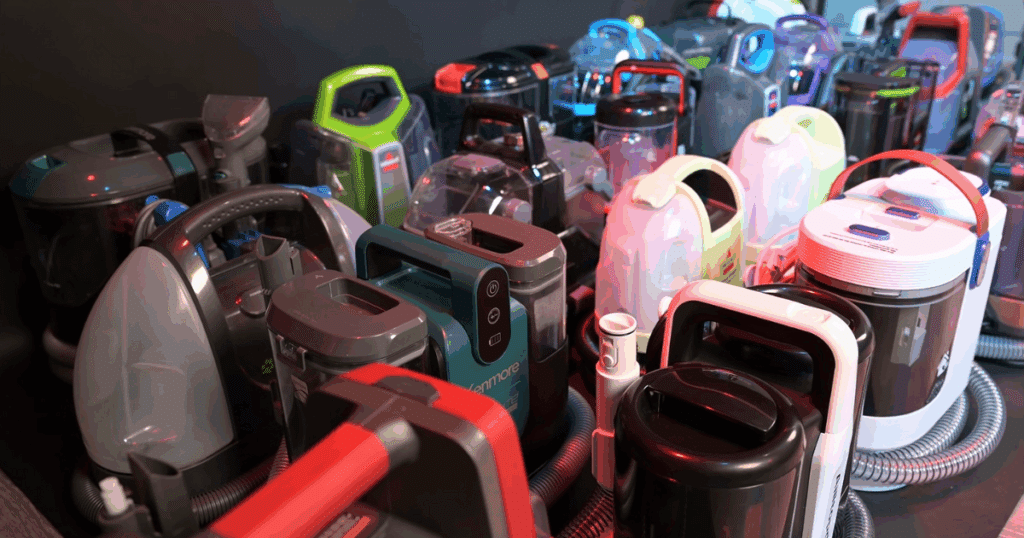 Carpet Spot Cleaners Lined up at the Vacuum Wars Studio