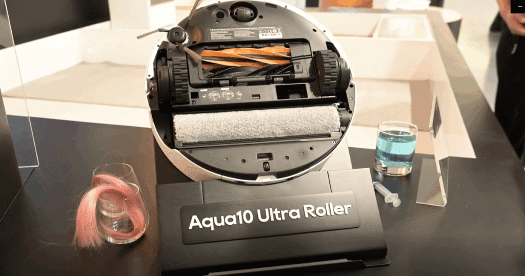 The underside view of the Dreame Aqua10 Ultra Robot Vacuum at the Dreame 2025 Launch event.