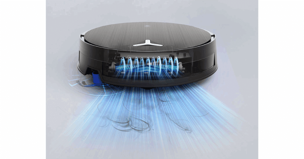 Ecovacs X11 robot vacuum featuring the Blast system with 24,800Pa suction power, 15L/s airflow, and ZeroTangle 3.0 side brushes.