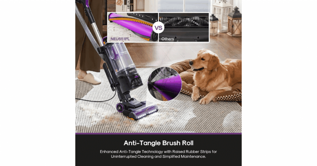 Eureka FlexReach anti-tangle brushroll design