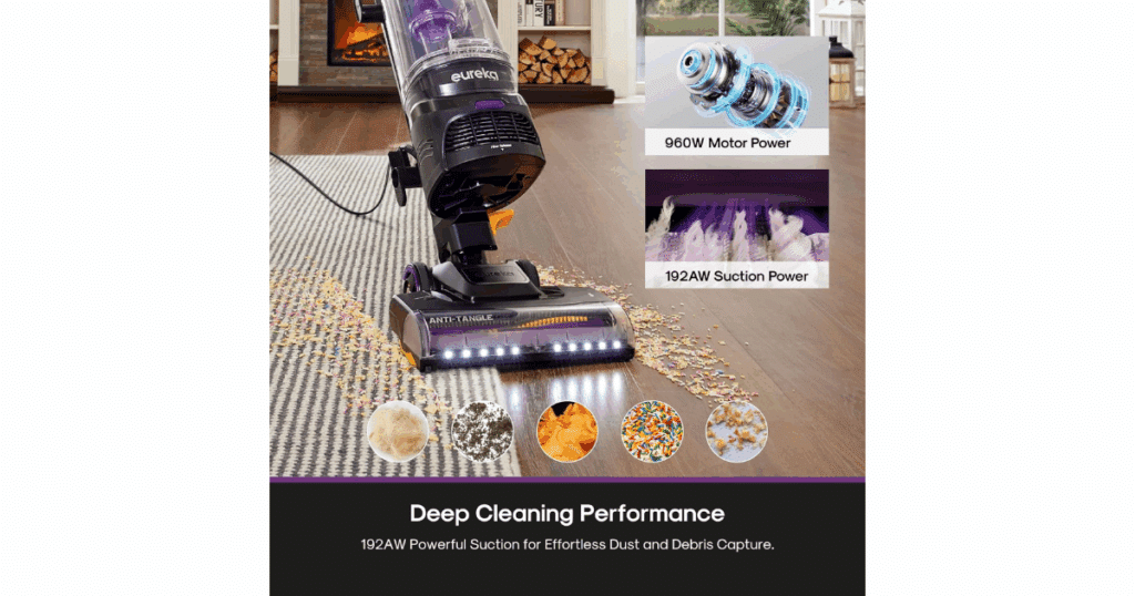 FlexReach operates as a full-sized upright with powerful suction for carpets and hard floors.