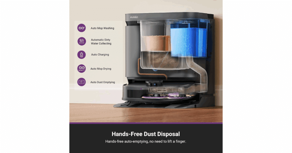 Bagless self-emptying base with cyclone separation system
