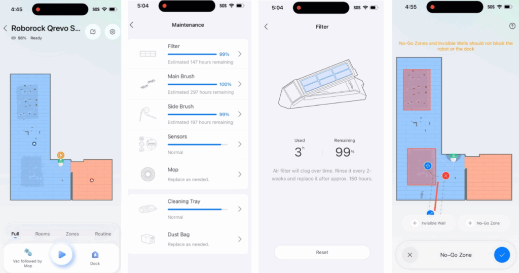 The Roborock app has fewer features for some of their lower-cost models