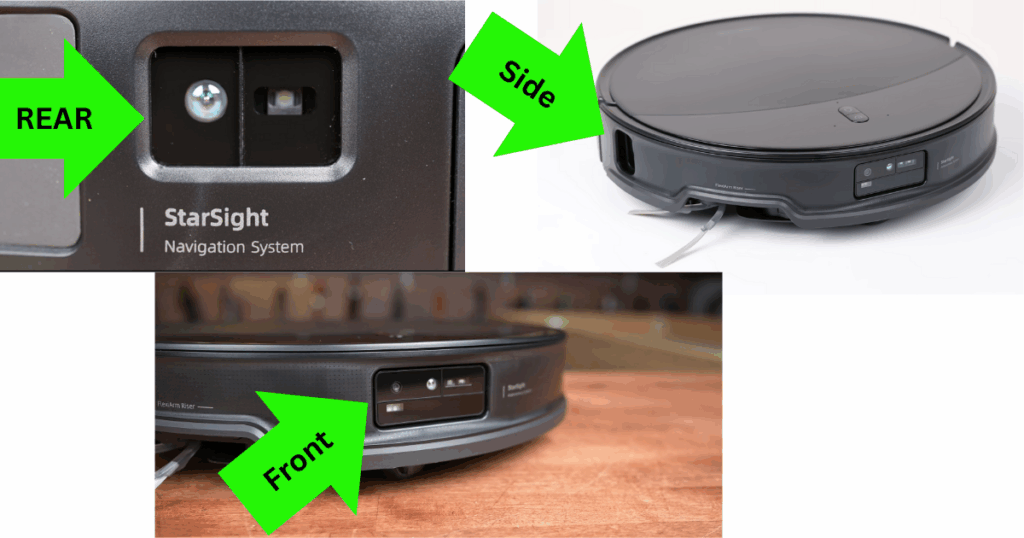 The Roborock Saros 10R has sensors on the front, side, and rear that should be wiped periodically with a dry microfiber cloth for optimal performance