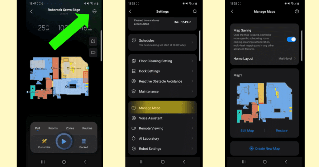 You can find map management in the settings of the Roborock App. This is also where you would go if you have mutiple maps for your Saros 10R