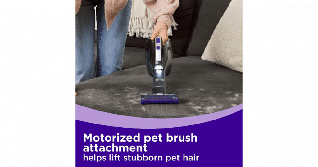 BLACK+DECKER dustbuster reveal handheld vacuum with LED light, flip-up brush, crevice tool, and 16.5 minutes of runtime.